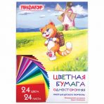 Цветная бумага А4 газетная, 24 листа 24 цвета, на скобе, ПИФАГОР, 200х283 мм, «Умный котик»