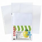 Папки-файлы перфорированные, А4, STAFF «Basic», КОМПЛЕКТ 100 шт., гладкие, «Яблоко», 30 мкм